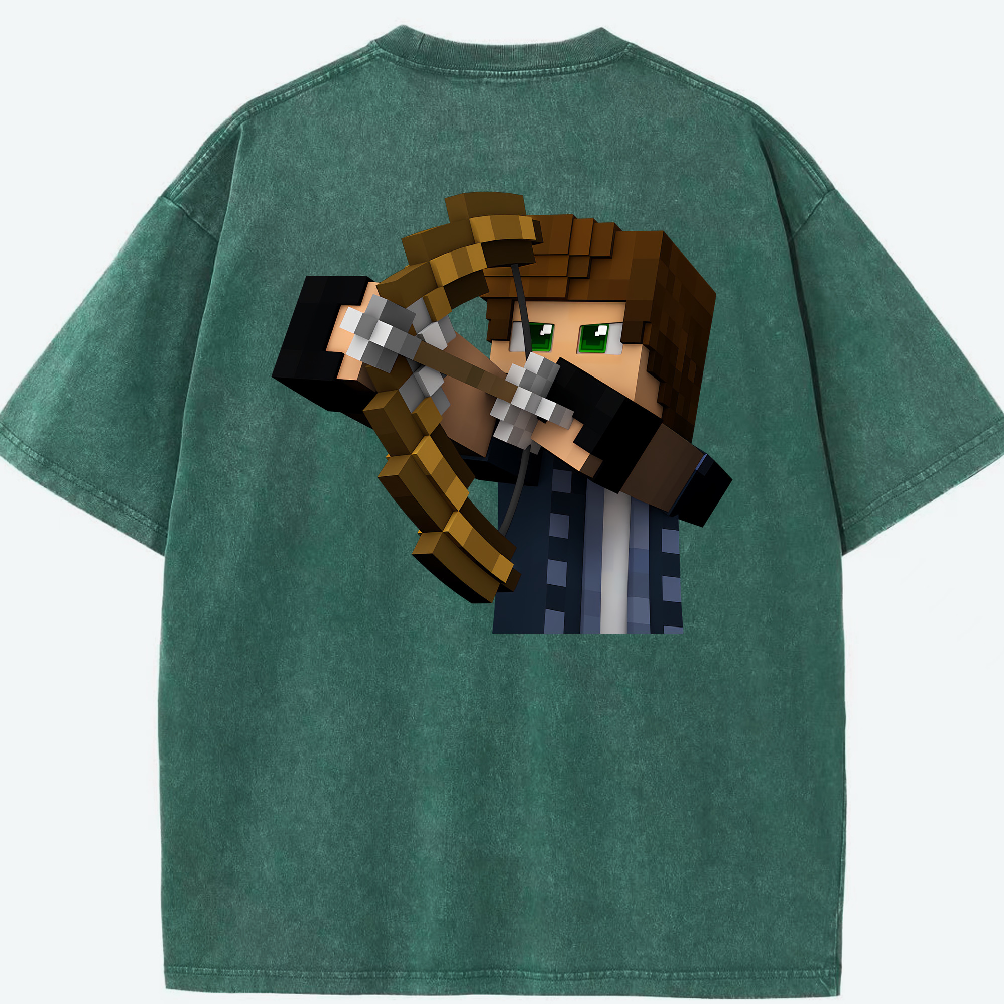 （画像用） マインクラフト ブロックの世界 Minecraft MC Block world 綿100% ヴィンテージ風 半袖Tシャツ（背面プリント）